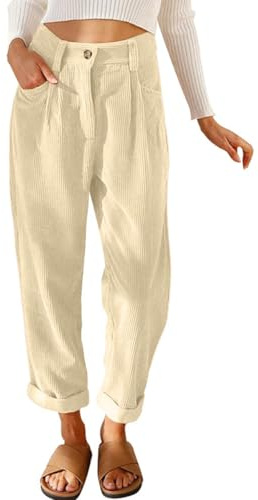 CheChury Sammetsbyxor Dam Dam Cigarettbyxor Vinter Elastisk Hög Midja Bekväma Lösa Byxor Raka Ben Snygga Haremsbyxor Palace med Fickor Casual Streetwear Höst, Beige, XXL