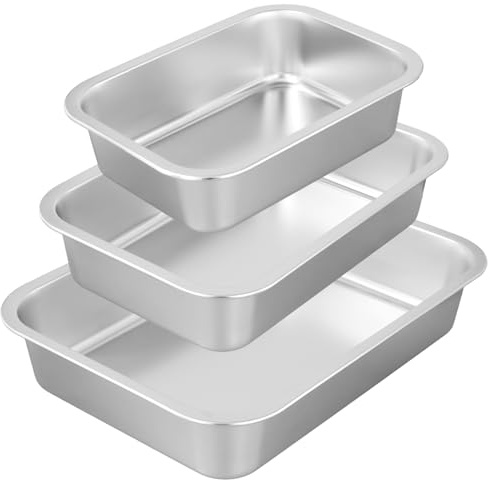SYUTBOU 3-delad ugnsform rostfritt stål set, 27 x 20 x 7, 32 x 22 x 7, 36 x 27 x 7 cm, rektangulär bakplåt med handtag, rektangulär bakplåt för ugn, grill, ugnsform