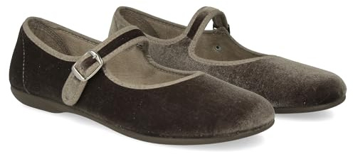 PAYMA - Merceditas Mujer de Terciopelo. Bailarinas Planas Sandalias Casual Mary Jane Cómodas. Hechas en ESPAÑA. Cierre Hebilla. Color: Taupe, Talla: EU 38