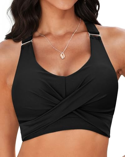 Vetinee Black Bikini Top Plus Size Tankini Bandeau Bikini Top Black Size XX-Large Fits UK 24-26