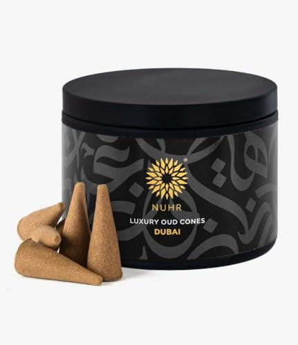 NUHR Home Dubai Luxury Oud Incense Cones, Natural Agarwood with Saffron, Apple, Vanilla and Musk Notes/20 Strong Scented Cones/Bakhoor alternative/Lasting Fragrance Aroma Natural Agarwood.