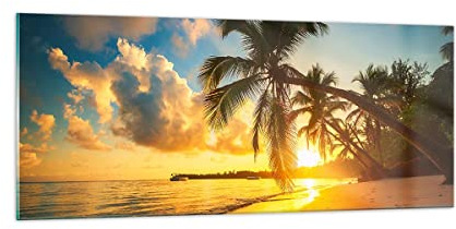 Vidrios decorativos 100x40cm Cuadro Sobre Vidrio Moderno mar playa palmera Grande Dormitorio Cocina Cuadros Pared Impresiones Decoracion Salon Impresión en Cristal Wall Art Prints GAB100x40-3922