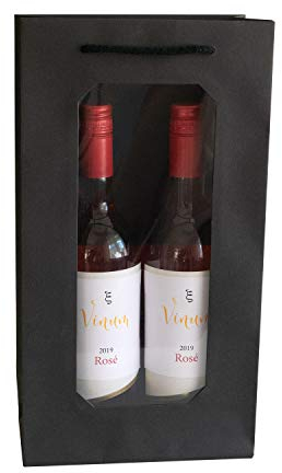 10 x Flaschentasche 2er Present Fill® Premium Flaschentüten Schwarz mit Fenster | 100% Recycling Kraft Papier 210 gr. Stark Made in Europe | Geschenktaschen | Geschenktüten | Weinflaschen Verpackung