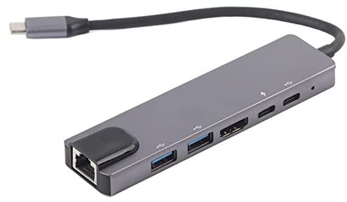 Annadue Typ-C 6-i-1 hub, USB-expansionshub, 6-i-1 Typ-C-hubb, multifunktionell, effektiv värmeavledning, lämplig för många USB-enheter som U-disk, hårddisk, mus etc.