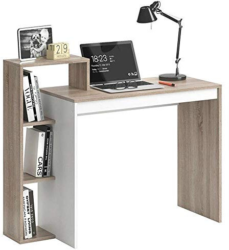 BAKAJI Scrivania con Libreria 4 Ripiani Tavolo da Lavoro Porta Pc Computer Struttura e Piano in Legno MDF Arredamento Casa Ufficio Cameretta Dimensioni 110 x 90 x 40 cm (Quercia)