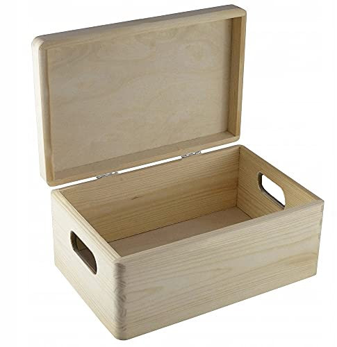Holzfee Holzkiste 30 x 20 cm Deckel mit Aufbewahrungsbox Allzweckkiste Holz Kiste Holzbox (mit Griff)