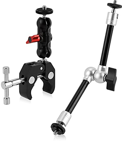 Orlegol 10 Zoll Magic Arm + Große Super Clamp, Kamerahalterung Klemme mit 360° Kugelkopfarm, Stativ Klemme, Klemmstativ, Super Klemme, Zangenclip für DSLR Kamera Feldmonitor LED Licht DJI Actionkamera