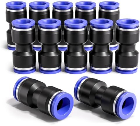Bwintech 12 Pz 8mm Spingere Dritto in Collegare Raccordo Pneumatico, 2 Way Plastica Quick Release PU Air Line Adapter