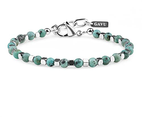 GAVU Unisex Geschenk Edelstahl Armband mit Afrikanischem Türkis Edelstein Armband