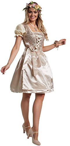 dressforfun Dirndl, Robe bavaroise Oktoberfest, Brillant et Scintillant avec des paillettes, Deguisement Femme Robe Oktoberfest Déguisement oktoberfest Carnaval Déguisement Adulte Femme Mariage, Beige