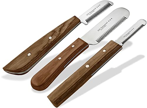 Trimmmesser Set für Hunde und Katzen mit Fein Mittlerer Grob Zahnung 3-Teilig Fellpflege Kamm für Hundefell Unterwolle Fellmesser Hundeschere Edelstahl Messer Markenqualität für Langhaar und Kurzhaar