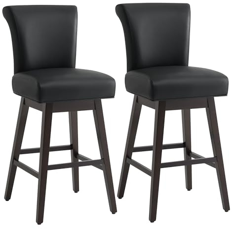 CHITA 30 Inch Counter Height Swivel Bar Stools Set of 2, FSC Certified Modern Upholstered Faux Leather Swivel Barstool Chairs with Back, Black