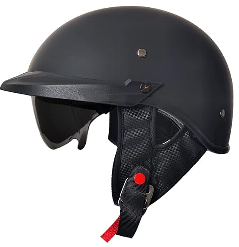 Casque rétro pour cyclomoteur, demi-coque avec certification ECE, casque de scooter, cruiser chopper, casque anti-collision, demi-casque de moto avec visière pour homme et femme, adulte (noir mat, L)