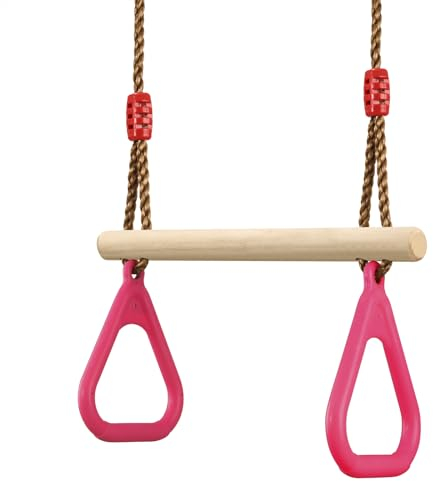 PELLOR Multifunktions Kinderholz Trapeze Schaukel mit Kunststoff Turnringe zum Aufhängen belastbar bis 160KG