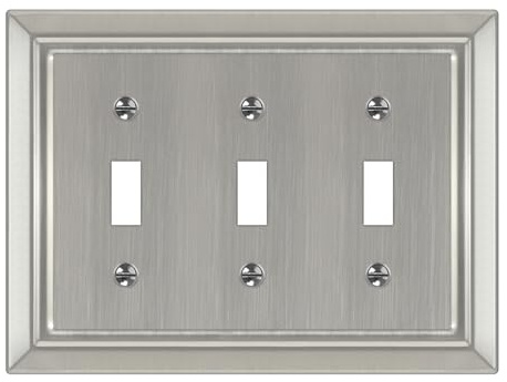 Dyekou Metal Wall Plate for Electrical Outlets, Decorative Brushed Nickel Switch Plates Outlet Cover, Light Switch Cover Plate, 3-Gang Wall Plates (Triple Toggle, 1 Pack)