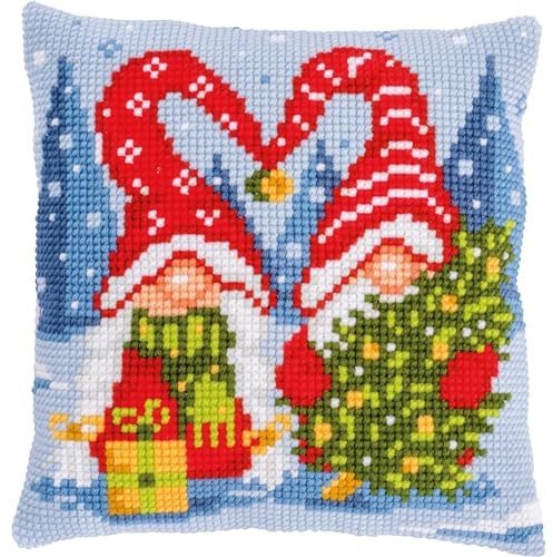 VERVACO Kit Cuscino Punto Croce GNOMI DI NATALE Set Ricamo Principianti Cuscini Gobelin Decorativi ca. 40 x 40 cm Accessori Per Lavoretti Creativi DIY Casa Decor Hobby Adulti Cross Stitch