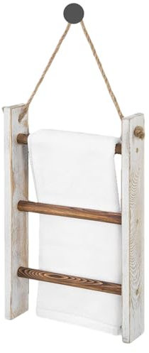 Scaletta in legno per coperte – Portasciugamani da bagno a di scala, portasciugamani da bagno retrò | Porta asciugamani da parete, scala decorativa rustica per coperta, asciugamano bianco