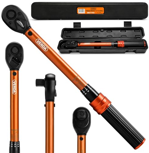 Verda Drehmomentschlüssel 1/2 10-60 Nm, Teleskopratsche im Koffer, ± 4%, Click-Torque, für Auto & Motorrad, Gesamtlänge 29,5 cm Chrom-Vanadium-Stahl,Drehmomentschlüssel Fahrrad ±4%