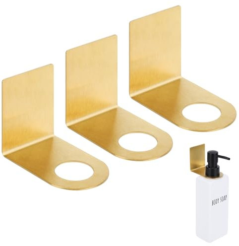 Segbeauty Soporte para Dosificador Jabon Baño Pared, 3 Piezas 28mm Soporte Dispensador de Acero Inoxidable, Sin Taladrar, para Encimera Cocina (Dorado)