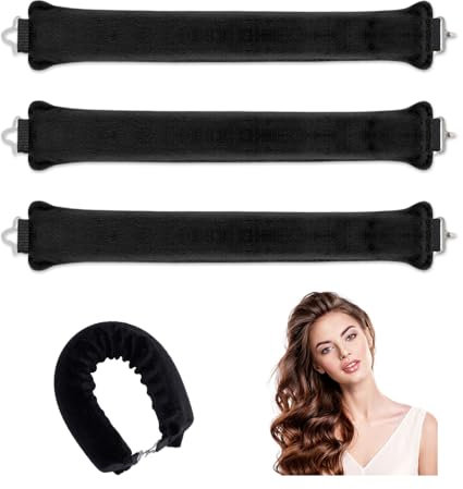 GIDWRIY 3 Pezzi Bigodini Morbido per Dormire,Fascia Bigodino per Capelli Ricci,Boccoli Capelli Senza Calore,Curling Rods,Overnight Blowout Rods,Heatless Curls,Hair Curler No Heat - Nero