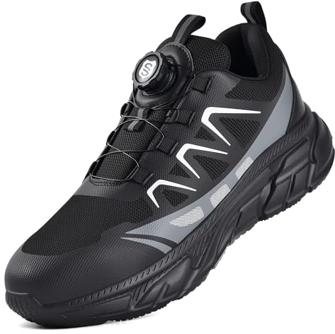 JACKSHIBO Steel Toe Cap Trainers Safety Trainers Men Womens Lightweight Puncture Resistant Safety Shoes Non Slip Work Trainers Shoes Black