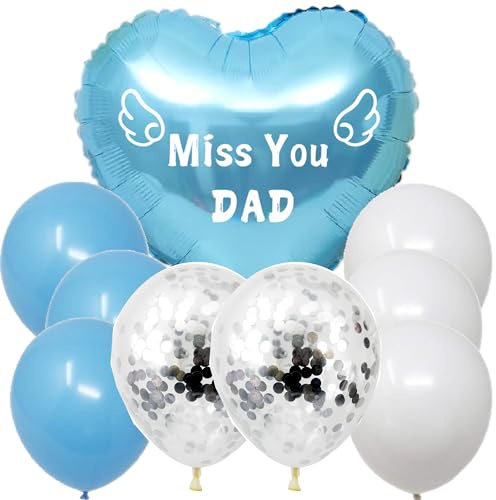 Miss You Dad Memorial Heart Balloon with String for Dad’s Memorial, Remembrance Ceremony, Sympathy Gift, Tribute Event, Cemetery, Outdoors, Garden Yard, Grave Markers, Bouquet Topper