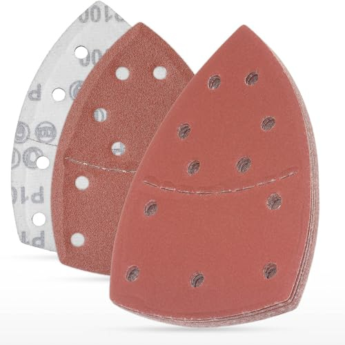 YoiYee 20Pcs Mouse Detail Sander Sandpaper Sheets P100-P320 | 152x105mm size, 11-hole dust extraction, aluminium oxide abrasive, hook and loop backing, fits palm sanders, 4 grit grades