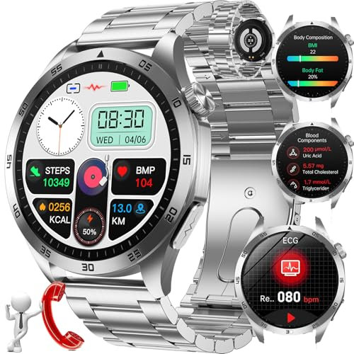 wgzixezn 𝐁𝐥𝐮𝐭𝐳𝐮𝐜𝐤𝐞𝐫 Smartwatch Herren ECG Smartwatch Mit Telefonfunktion BMI/Harnsäure/Bludruck 𝐛𝐥𝐮𝐭𝐟𝐞𝐭𝐭𝐞 Fitnessuhr mit Telefonfunktion 24H Blutdruck