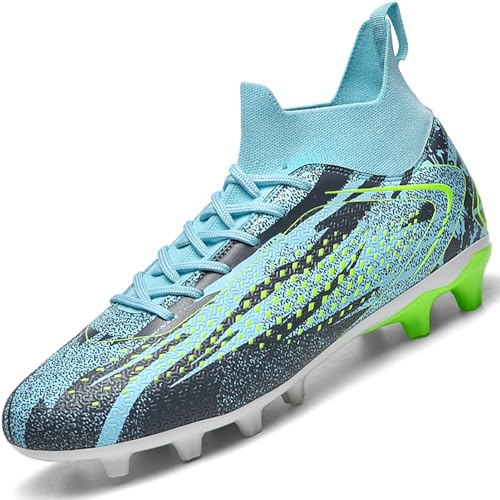 situkeke Chaussures de Football Hommes Crampons Enfant Garçon Chaussure de Foot Spike High Top Adolescents Chaussures de Sport Athlétisme Compétition,Blue,EU38