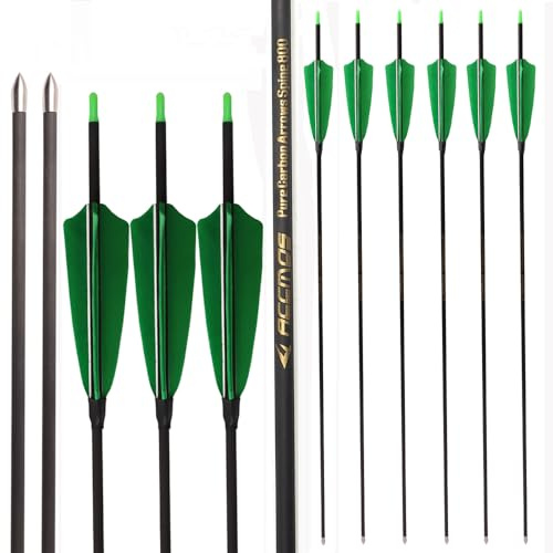 PHILOCS 12 pz Flechas de Tiro con Arco, Spine 1000 ID 4,2 mm Etiqueta Dorada Eje de Carbono para Caza Tiro Práctica (30inch)