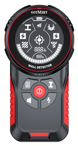 GOTMEET Scanner mural multifonction pour bois, métal, fil AC sous tension, solives et tuyaux, détecteur de montants muraux avec capteur intelligent, écran LCD HD et alarme audio