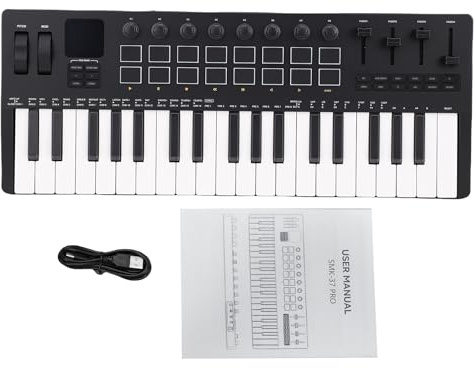 SUNGOOYUE MIDI Keyboard, 37 Key USB MIDI Controller, 16 RGB Drum Pads, Built-In Sound Synthesizer for Music Production and Live Performance