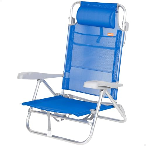 AKTIVE Chaise de Plage Pliable, Bleu foncé, textilène et Aluminium, 47 x 49 x 82 cm, 8 Positions, Dossier Haut, 110 kg