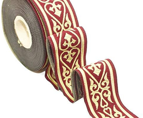 10.9 Yard spole 35mm Röd Hjärta Jacquard bård vävda band jacquardborte kostymbård broderi