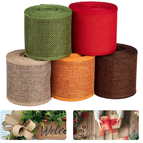 Dekoband Geschenkband Baumband Breit Leinenband Stoffband Sackleinen Band Dekobänder Jute Deko Floristenband Juteband Juteschnur Gewebeband (5 Rollen)