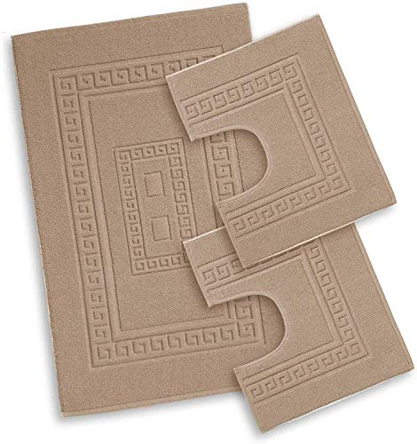 EmporioHome Tappeto 3 Pezzi Bagno Rettangolare in Cotone Scendi Doccia Alta QualitA' Made in Italy (beige)
