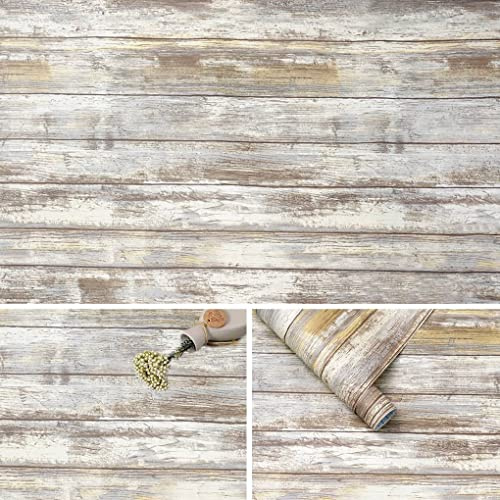 Arthome Rustik Trä Kontaktpapper Skala och Klistra Självhäftande Tapet, 44cmx1000cm Grå, Dekorativ Vinyl för Bänkskivor, Lätt att Rengöra, Avtagbar, Sliten Plankstruktur, Vintage Väggbeklädnad