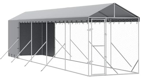 vidaXL Chenil d'extérieur pour Chiens avec Toit argenté 2x10x2,5 m, chenil pour Chiens, Cage pour Chiens, Cage pour Animaux de Compagnie, Niche