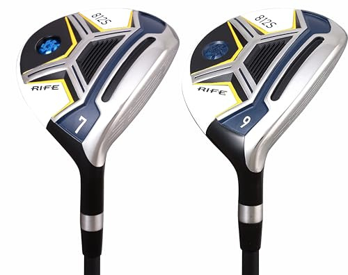 Senior Mens Rife 812s New Offset #7 + #9 Fairway Metal Wood Clubs Set Right Handed Senior Flex with Mens Senior Size Black Pro Velvet Grips Fairway Wood Set + Headcovers
