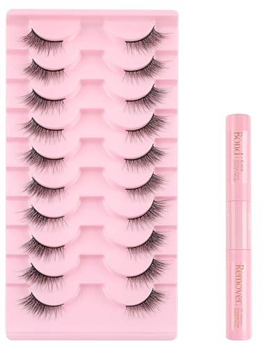 Kiusatig Demi Faux Cils Kit avec Colle 3D Faux Cils Naturel 10 Paires avec Bond et Remover Half Lashes Cat Eye Faux Cils Corner Fake eyeLashes à la main(H-076)