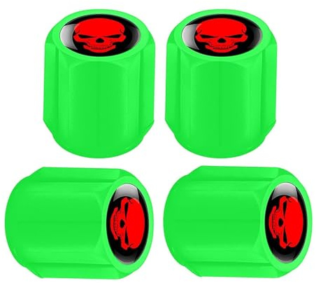 4 Pezzi Cappucci Stelo Valvola Pneumatici Per Auto Con Teschio Fluorescente, Coprivalvola Ruota In ABS Durevole E Resistente, Tappo Aria Auto-luminoso Notturno, Universali Per Veicoli