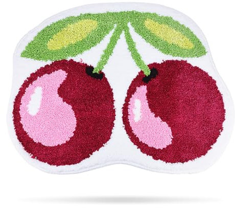 Bazasa Kirsche Badematte 50 x 60cm Schönheit Badezimmer Bodenmatten Super Soft Microfiber Badematte Non-Slip Maschine waschbar Bodenmatten für Dusche Badewannen (Rosa)