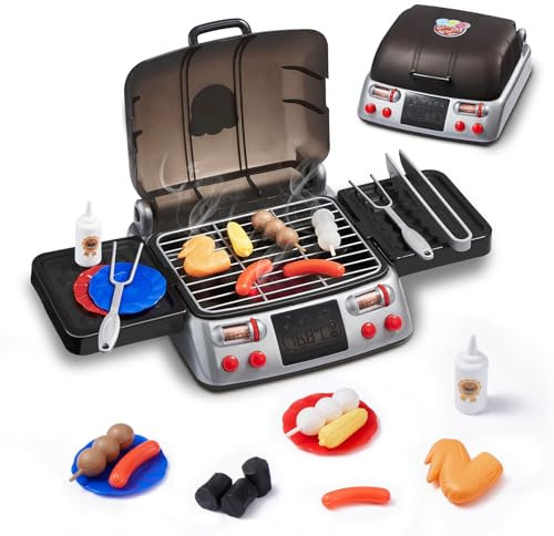 VEVOR Jouet Barbecue Grill Set, 19 PCS, Ensemble de Jouets de Cuisine pour Enfant, avec lumière sonore de fumée simulée, Jeux de Petit Chef interactif pour Tout-Petits 3-8 Ans, Cadeau d'anniversaire