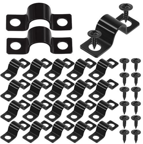 Swpeet 25Pcs 8mm Two Hole U Bracket Clamp with 50Pcs Self-tapping Screws Kit, U-Clamps, Metal Pipe Clamps, Pipe Strap Clamps, Conduit Tension Clips for Fixing Pipe or Cable