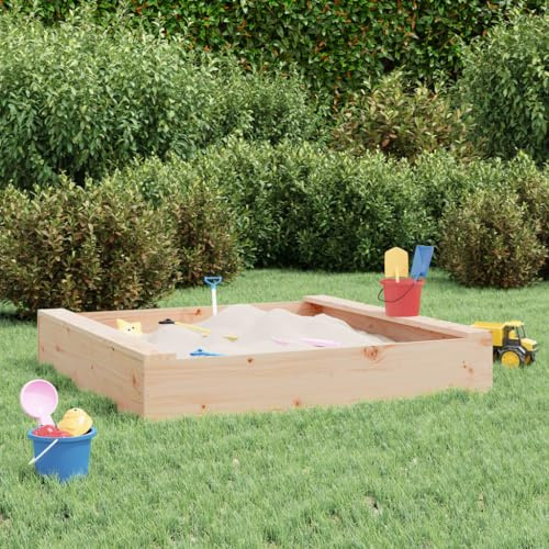qohoio 825030 Sandbox with Seats Square Solid Wood Pine Wooden Outdoor Sandbox for kids Ages 3-8, Fir Wood Sand Pit for Backyard Garden