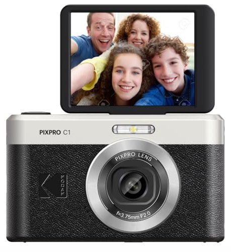 KODAK Pixpro C1 – Digitalkamera, ultrakompakt, 13 MP BSI CMOS, 4-facher Zoom, 6,1 cm (2,8 Zoll) LCD-Display, LED-Blitz, integrierter Akku – Schwarz