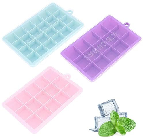 3 Piezas Cubiteras para Hielo con Tapa, Moldes de Cubitos Hielo Silicona Sin BPA, Apilables Bandeja Cubo Hielo Fácil Extracción Molde de Cubo de Hielo Cuadrado Para Whisky, Cóctel, Bebidas, Cerveza