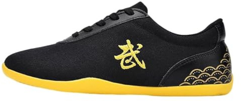 VEACAM Hommes Femmes Arts Martiaux Chaussures De Marche Respirant Cuir Kung Fu Entraînement Baskets Léger Wushu Athlétique Sport Chaussures,Noir,38 EU