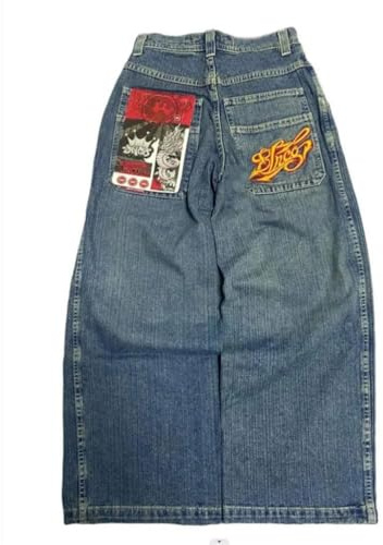 ORANDESIGNE Y2K Jeans Uomo Larghi Pantaloni Cargo Men's Jeans Hip Hop Pantaloni Larghi Denim Pantaloni Pantaloni a Gamba Larga Streetwear Z08 Blu XL