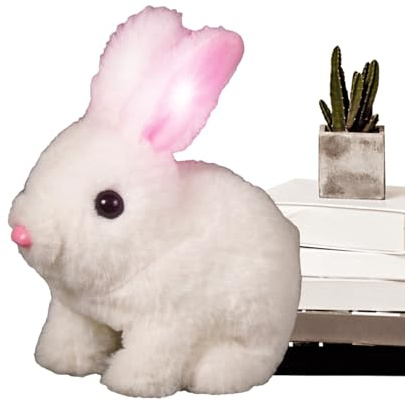 Juguete de conejo saltando - peluche de conejo realista y eléctrico, animal robótico interactivo con acción de salto, nariz temblor y orejas retorcidas | Figura de mejilla